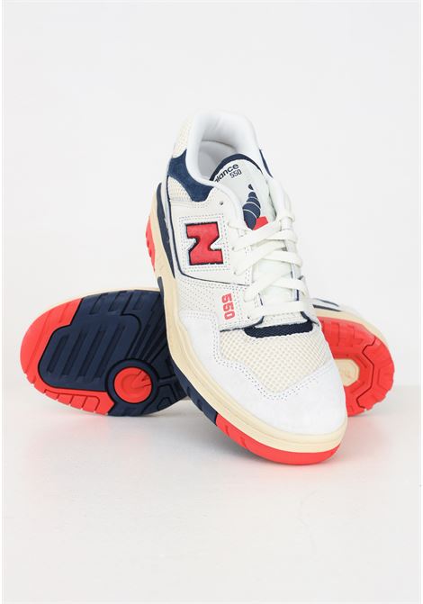 Cream 550 sneakers for men and women with red and blue details NEW BALANCE | BB550CPB.